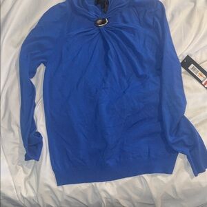 Blue Long Sleeve Sweater with Buckle Detail